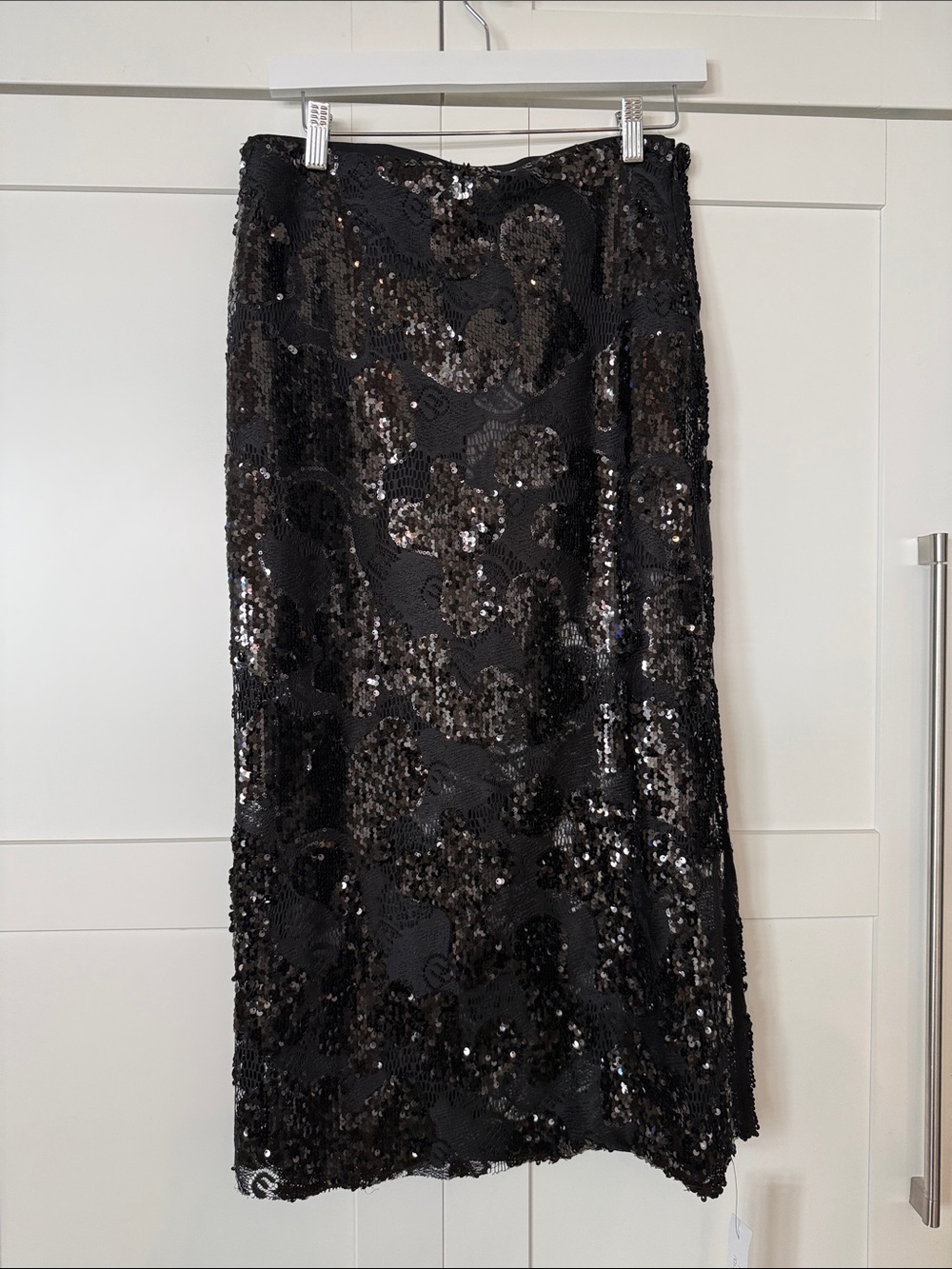 Torn by Ronny Kobo Black Sequin Midi Skirt